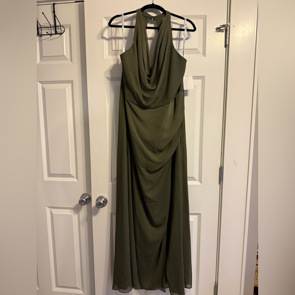 DB Studio Olive Green Halter Dress with Cowl Neck